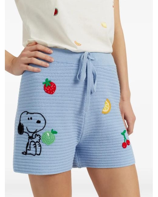 Chinti & Parker Blue Gehäkelte Snoopy Shorts Mit Stickerei
