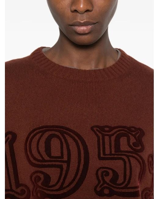 Max Mara Brown Logo-Appliqué Crew-Neck Sweater
