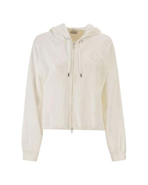 Brunello Cucinelli White Cotton Jersey Zip-Up Hoodie