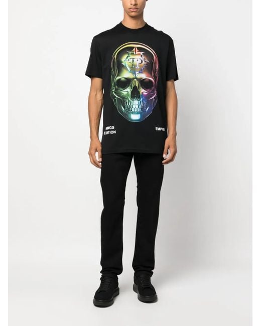 Philipp Plein Black Skull-Print Round-Neck T-Shirt for men