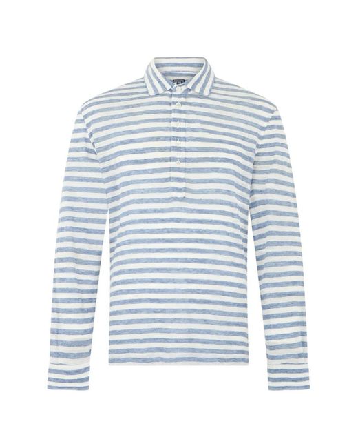 Fedeli Blue Striped Long-Sleeve Polo Shirt for men