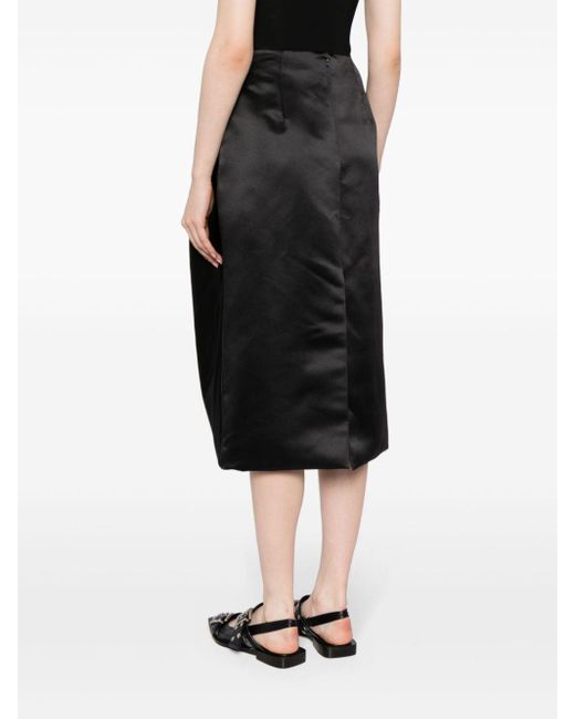 Simone Rocha Black Pleated Satin Midi Skirt