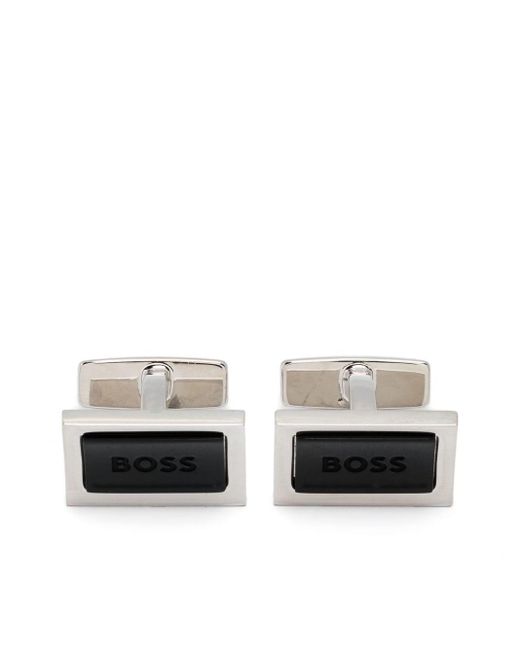 Boss White Engraved-logo Cufflinks for men