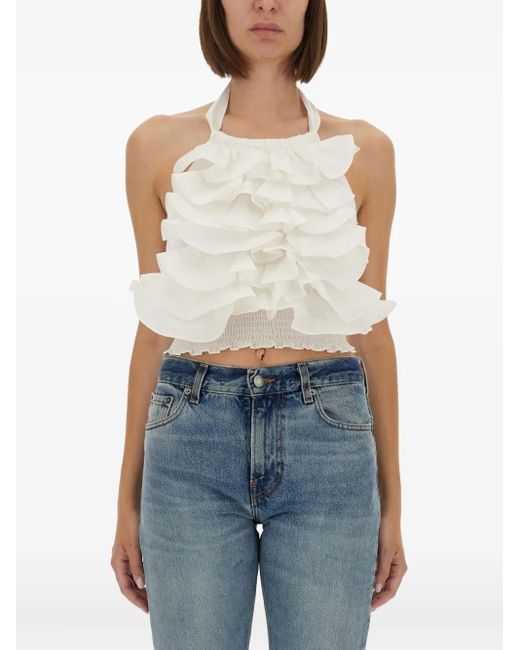 THE GARMENT Blue Gerüschtes Cyprus Neckholder-Top