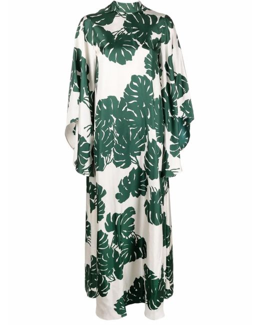 LaDoubleJ White Magnifico Foliage-Print Silk Dress