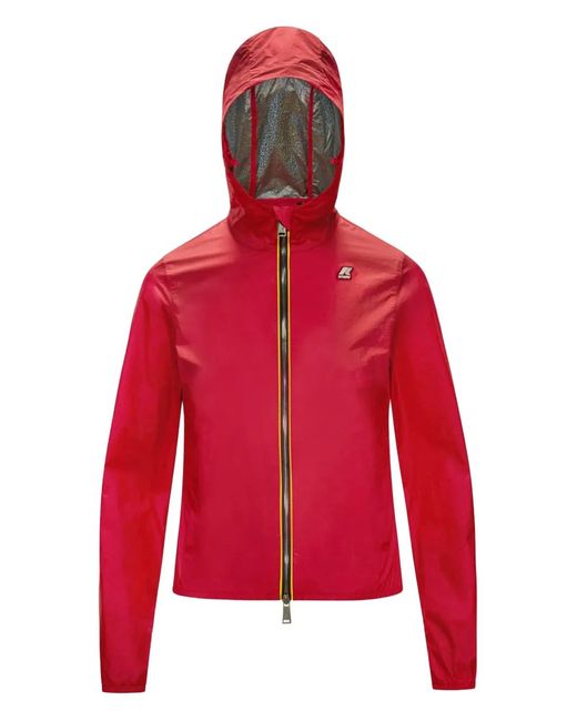 K-Way Red Hooded Zip-Front Jacket