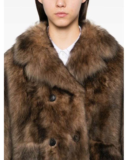 Miu Miu Brown Double-Breasted Shearling Coat