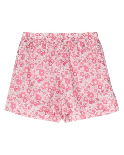 Mc2 Saint Barth Pink Liberty Cotton Shorts With Floral Print