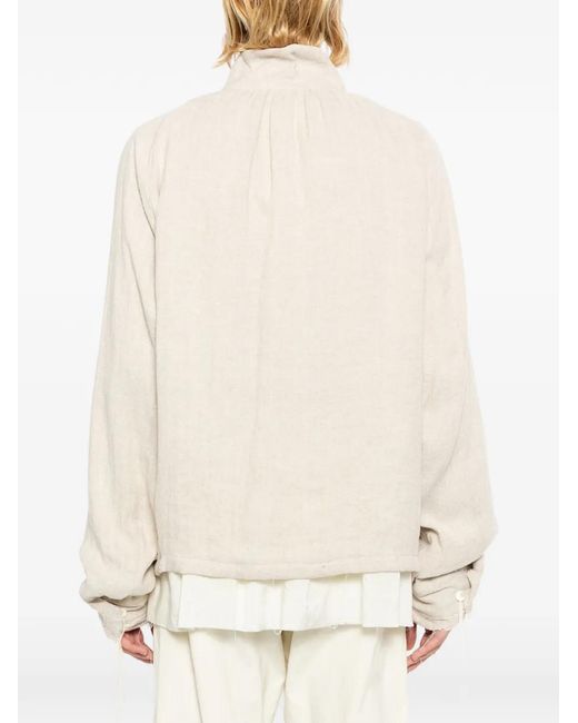 Midorikawa White Zip-Up High-Neck Shirt for men