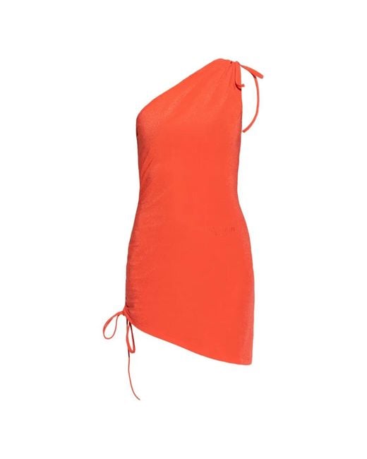 Balmain Red One-Shoulder Side-Tie Mini Beach Dress
