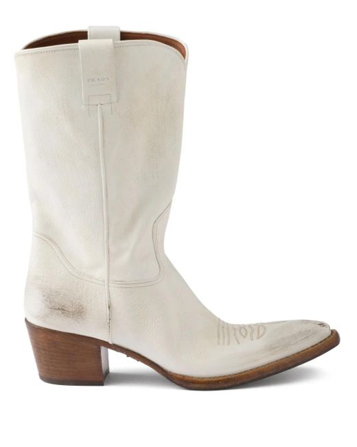 Prada White 25Mm Leather Boots