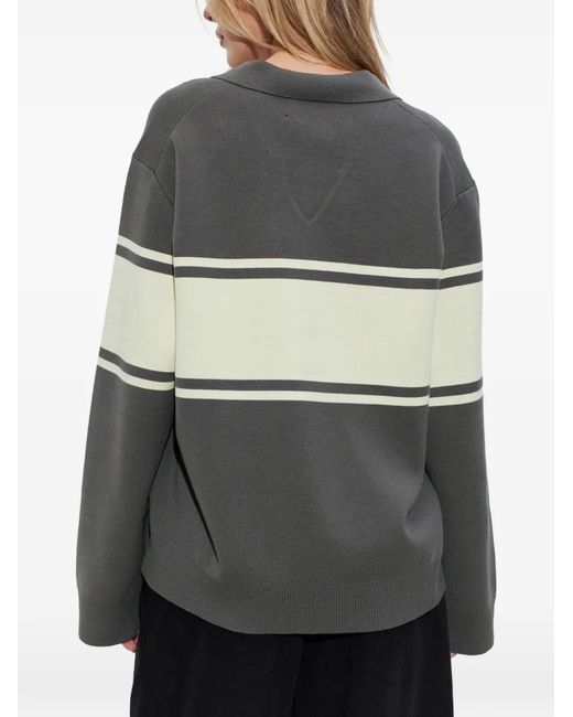 Samsøe & Samsøe Gray Saanne Striped Collared Sweatshirt