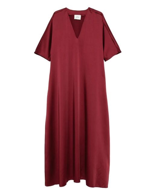Atu Body Couture Red Satin V-Neck Maxi Dress