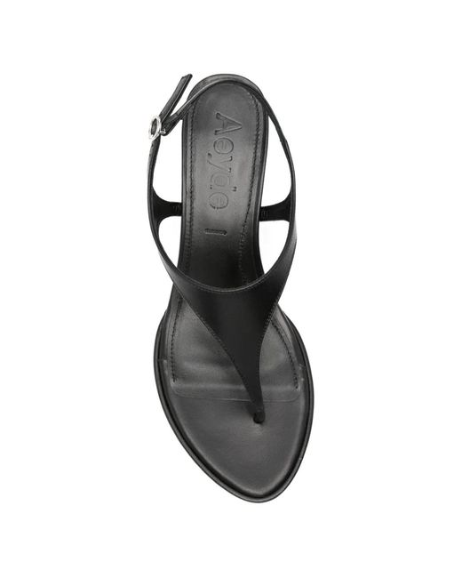 Aeyde Black Roose Leather Wedge Sandals