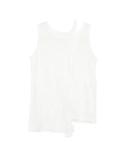 Y's Yohji Yamamoto White Haut Sans Manches En Jacquard