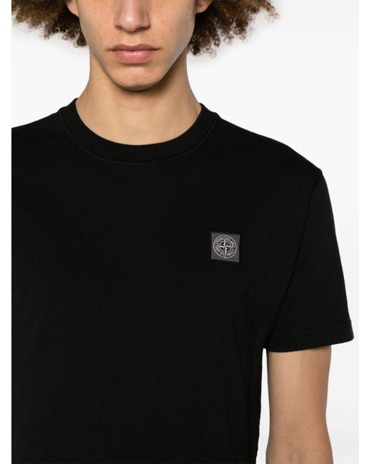 T-Shirt In Cotone Nero Con Effetto "Fissato" di Stone Island in Black da Uomo