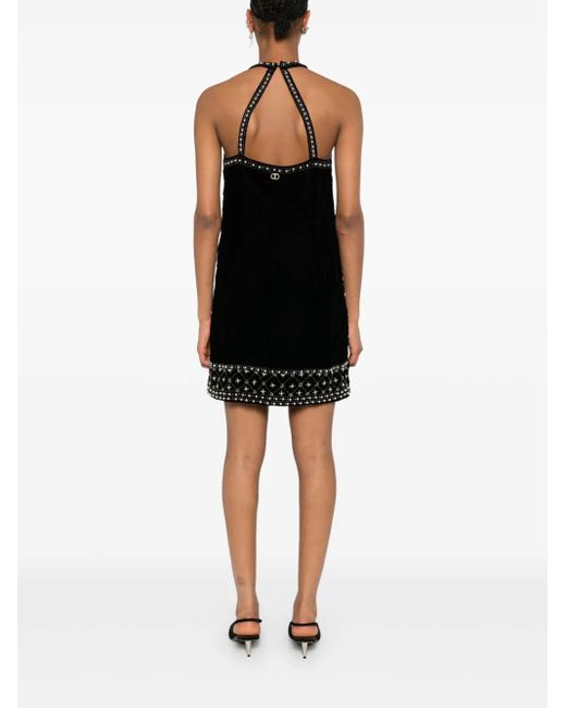 Twinset Black Crystal-Embroidered Velvet Mini Dress