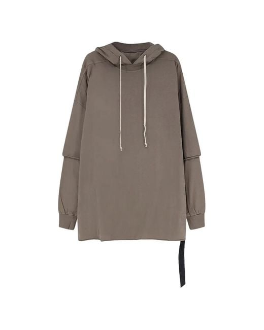 Rick Owens Brown Layered-Sleeve Drawstring Hoodie for men