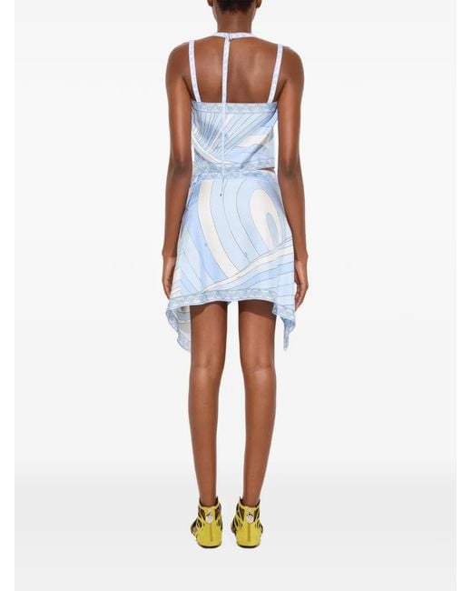 Emilio Pucci Blue Iride-Print Silk Scarf Skirt