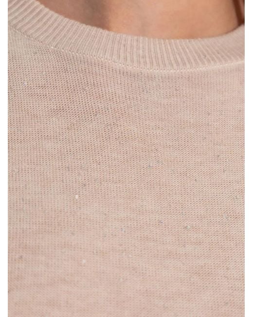 Camiseta con apliques y manga corta Fabiana Filippi de color Natural