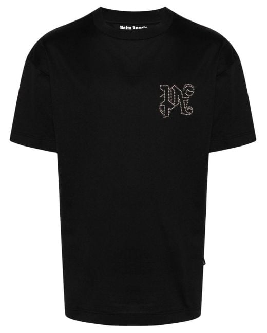 Palm Angels Katoenen T-shirt Met Monogram-applicatie in het Black voor heren