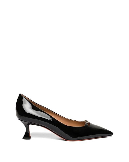 Santoni Black Patent Leather Buckle-Detail Pumps