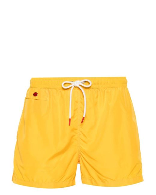 Kiton Yellow Logo-embroidered Swim Shorts for men