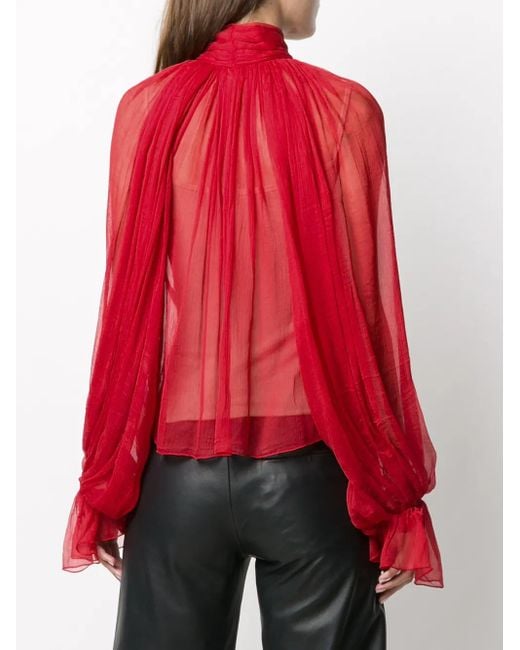 Atu Body Couture Red Balloon-Sleeve Chiffon Blouse