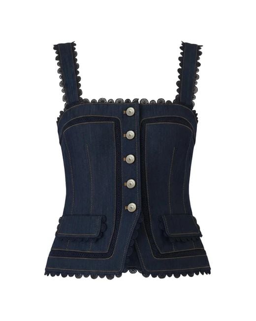 Cinq À Sept Blue Myra Guipure Lace Top