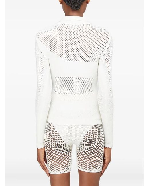 Isa Boulder White Open-Knit V-Neck Sweater