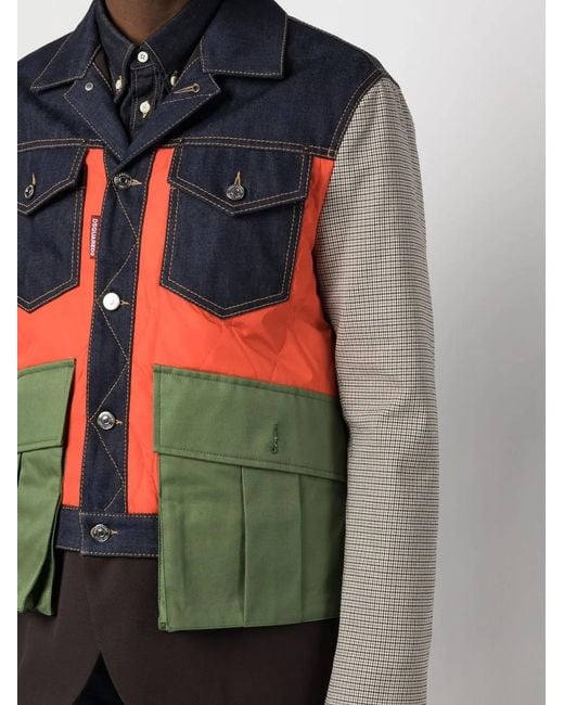 DSquared² Black Patchwork Buttoned Jacket for men