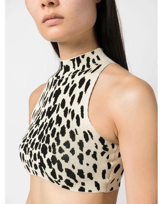 Ssheena Black Sheena Animal-Pattern Crop Top