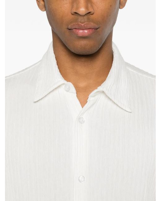 Sandro White Plissé Long-Sleeve Shirt for men