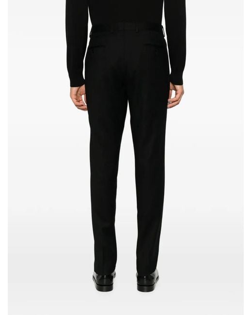 Zegna Black Belt-Loops Straight-Leg Trousers for men