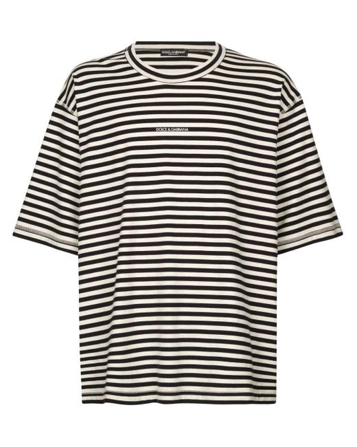 Camiseta de manga corta a rayas con logotipo Dolce & Gabbana de hombre de color Black