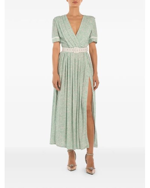 POST MERIDIEM Green Side-Split Midi Dress