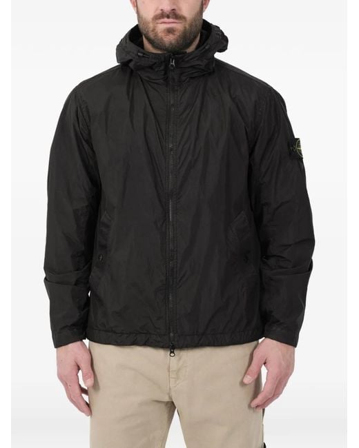 Stone Island Black Logo-Patch Hooded Jacket for men