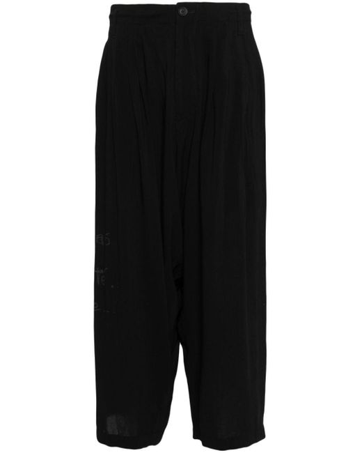 Yohji Yamamoto Black Graphic-print Cropped Velvet Trousers for men