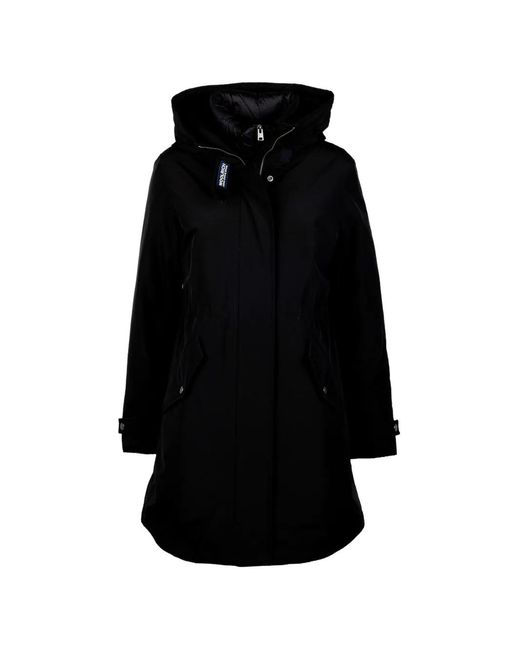 Woolrich Black Hooded Drawstring-Waist Coat
