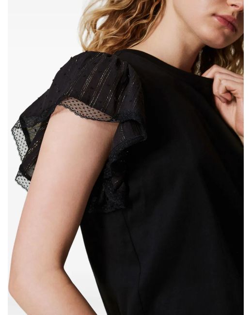 Twinset Black Ruffle-Sleeve T-Shirt