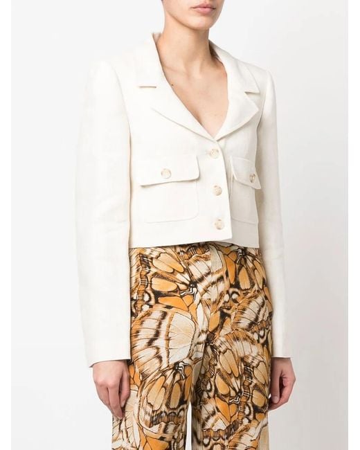 Alberta Ferretti White Single-Breasted Cropped Blazer