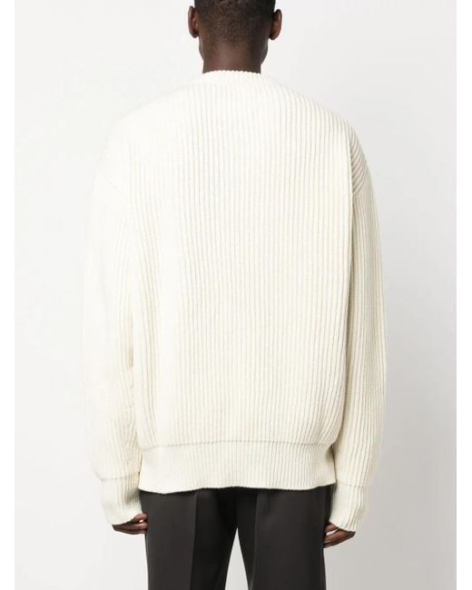 Jil Sander White Crew-Neck Ribbed-Knit Wool Jumper for men