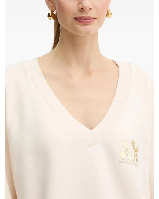 ARMANI EXCHANGE White V-Neck Logo-Plaque Sweatshirt