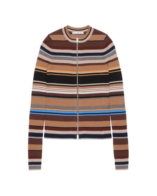 Acne Brown Striped Zip-Up Cardigan