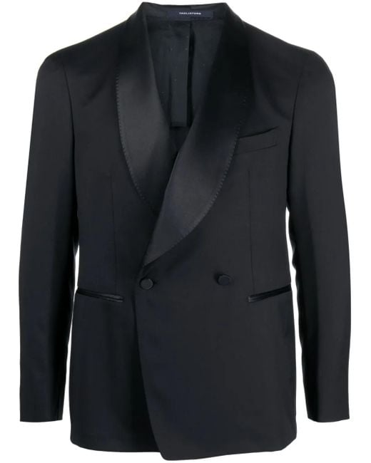 Tagliatore Black Virgin-Wool Double-Breasted Blazer for men