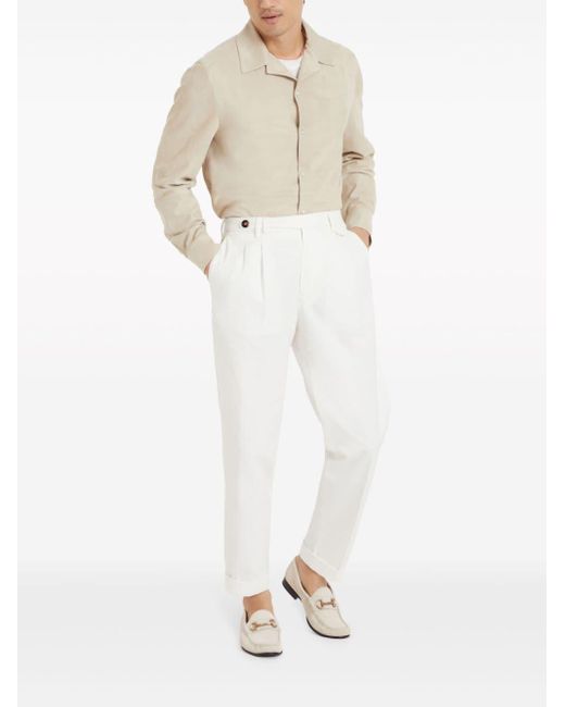 Brunello Cucinelli Mid-rise Tapered-leg Trousers in White for Men | Lyst UK