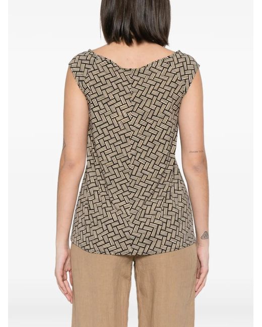 Siyu Brown Geometric-Pattern Sleeveless Blouse