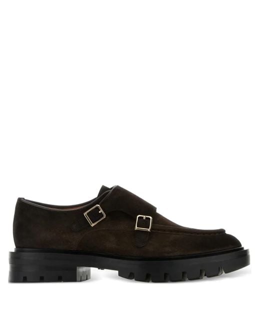 Santoni Black Double-Buckle Suede Monk Shoes