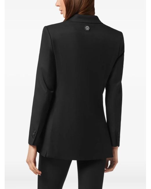Philipp Plein Black Embroidered Single-Breasted Blazer
