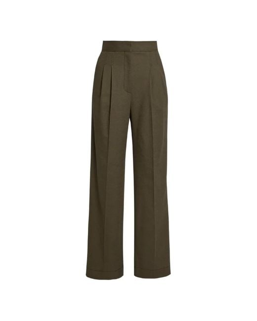 Erdem Green Pleated-Front Tailored Trousers